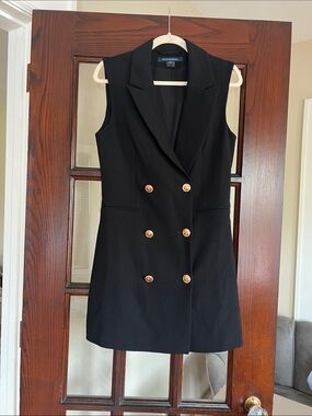 French Connection Black Sleeveless Double-Breasted Mini Dress with Gold Buttons